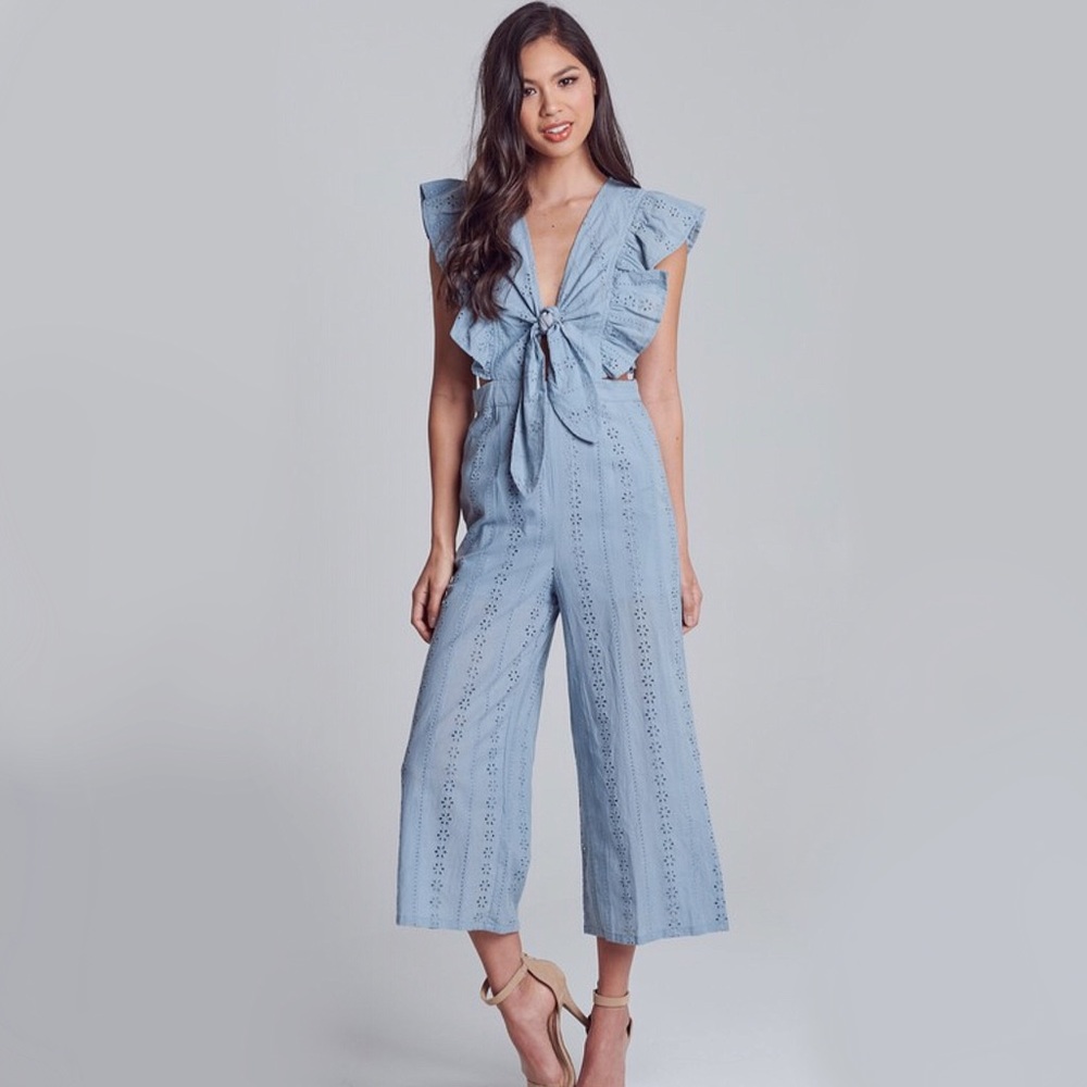 NEW! Ruffle Sleeve Open Back Empire Waist Jumpsuit - Picture 5 of 7